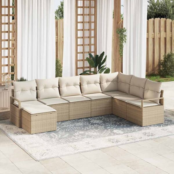 vidaXL Soffset med kudde 8 pcs Beige konstrotting
