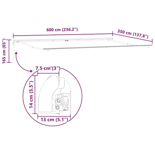 vidaXL Markise Hvit 6 × 3,5 m Metall