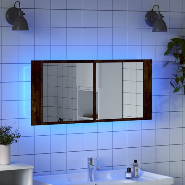 vidaXL LED-speilskap til baderom røkt eik 100x12x45 cm