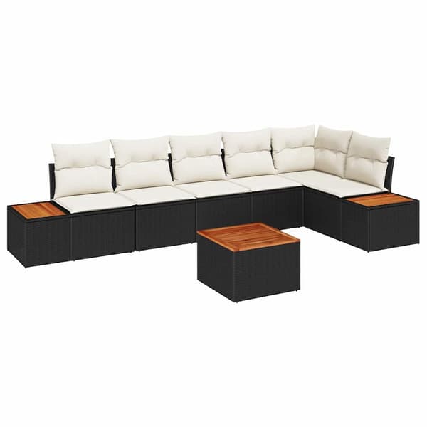 vidaXL Trädgårdsoffset med kudde 7 pcs Svart Poly rattan