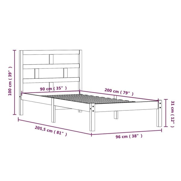 vidaXL Sengeramme hvit heltre furu 90x200 cm