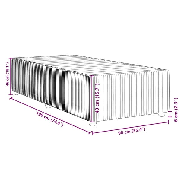 vidaXL Sängram utan madrass ljusgrå 90x190 cm sammet