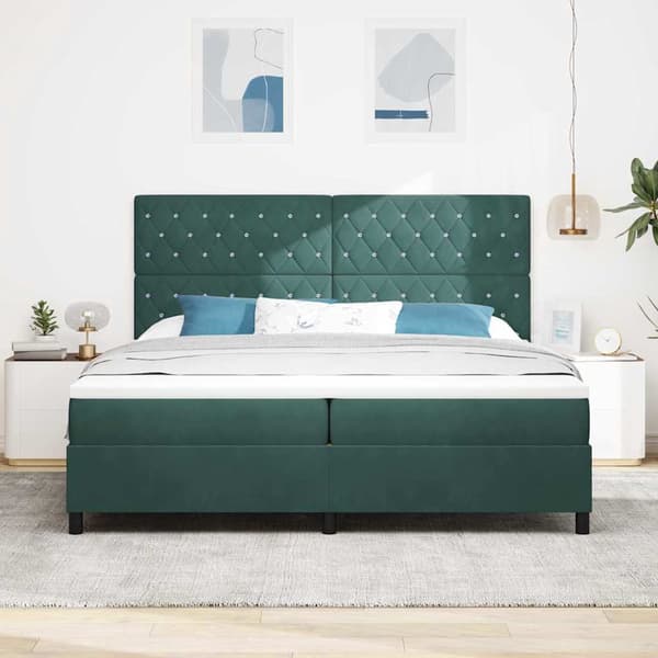 vidaXL Bäddfjäder med madrass Mörkgrön 200 x 200 cm Sammet