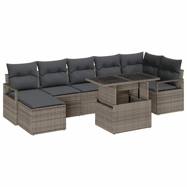 vidaXL Trädgårdsoffset med lagring 8 pcs Grå Poly rattan