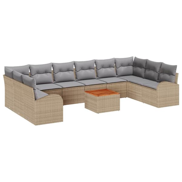 vidaXL Trädgårdsoffset 11 pcs Beige och Ljusgrå konstrotting
