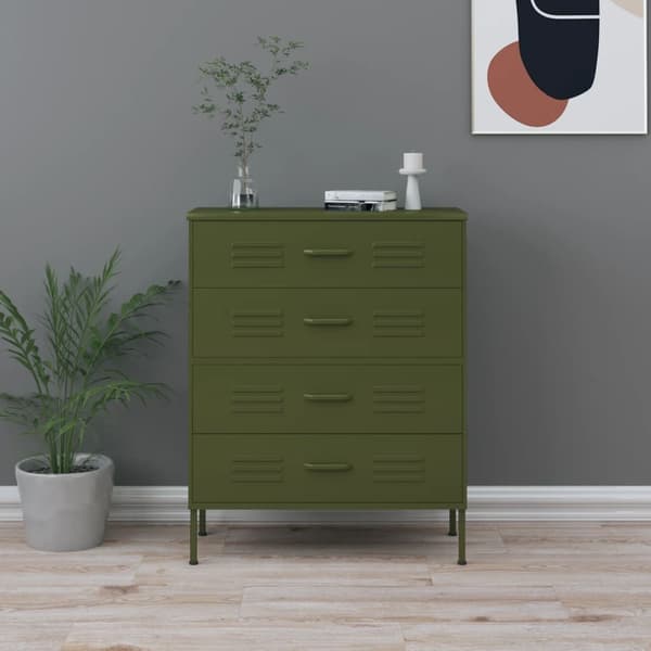 vidaXL Kommode olivengrønn 80x35x101,5 cm stål
