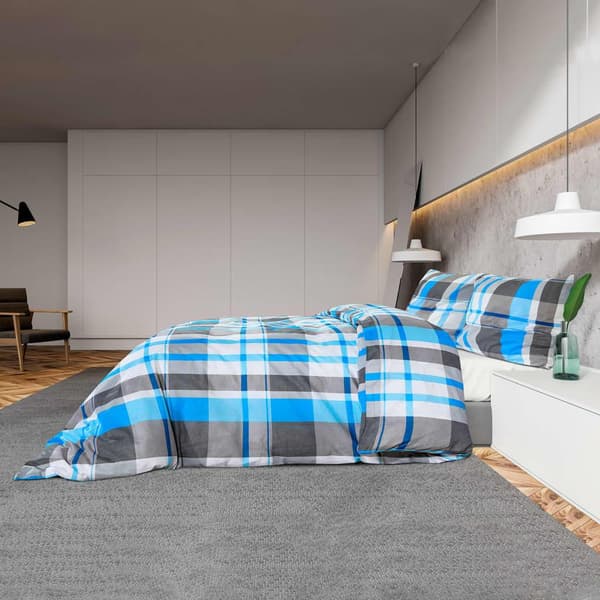 vidaXL Sengesett blå og grå 135x200 cm bomull