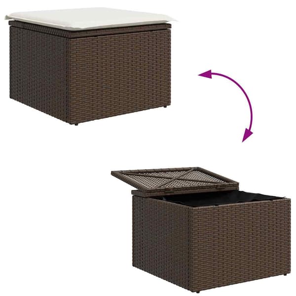 vidaXL Trädgårdsoffset med lagring 7 pcs Brun Poly rattan