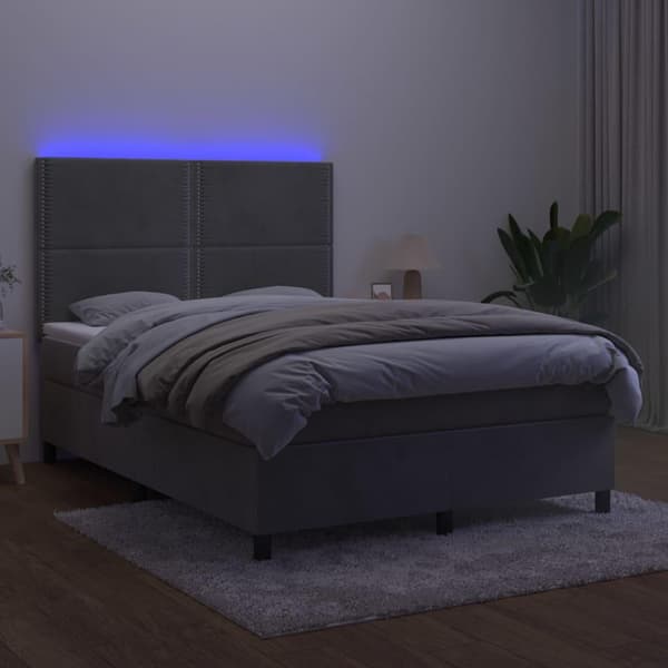 vidaXL Ramsäng med madrass & LED ljusgrå 140x200 cm sammet
