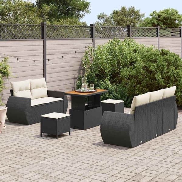 vidaXL Trädgårdsoffset 8 pcs Svart konstrotting