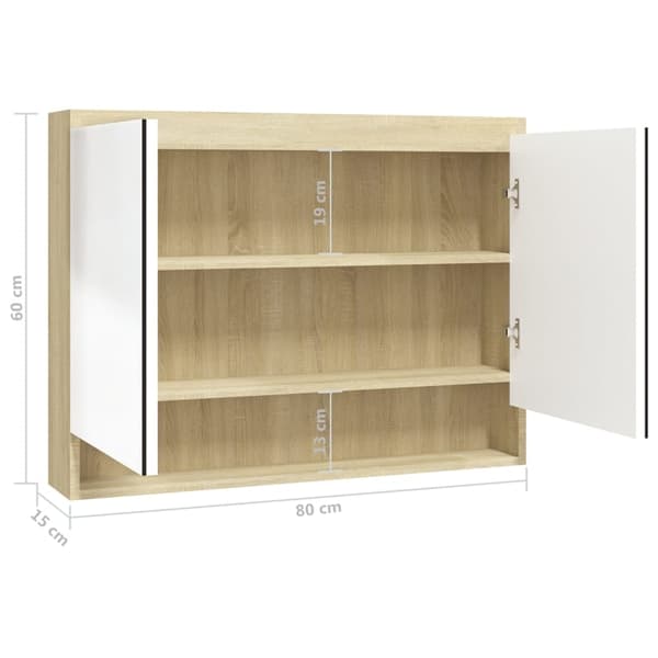 vidaXL Speilskap til bad 80x15x60 cm MDF hvit og eik