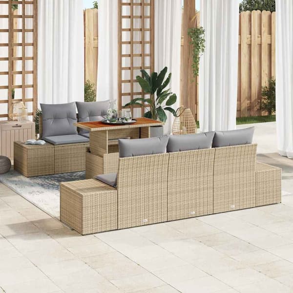 vidaXL Trädgårdsmöbelset med kudde 6 pcs Beige och Grå