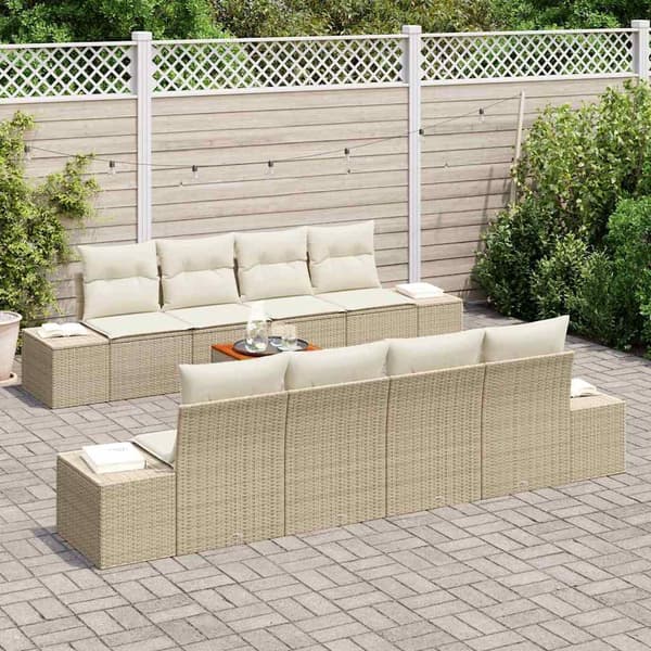 vidaXL Trädgårdsoffset med kudde 9 pcs Beige konstrotting