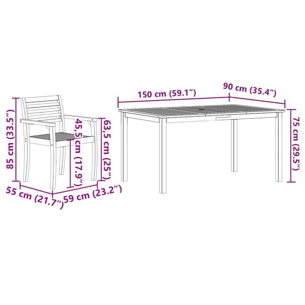 vidaXL Hage Spisegruppe 5 pcs Brun Solid akasietre