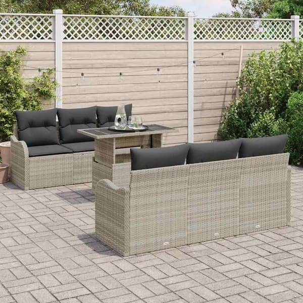 vidaXL Trädgårdsoffset med kudde 7 pcs Ljusgrå Poly rattan