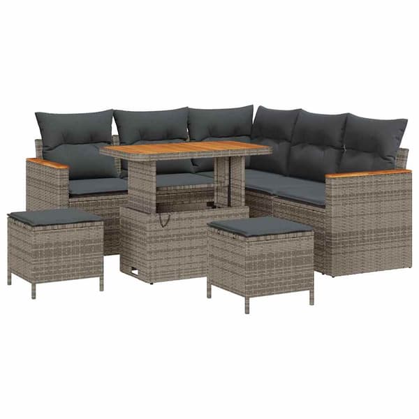 vidaXL Trädgårdsoffset med kudde 8 pcs Grå Poly rattan