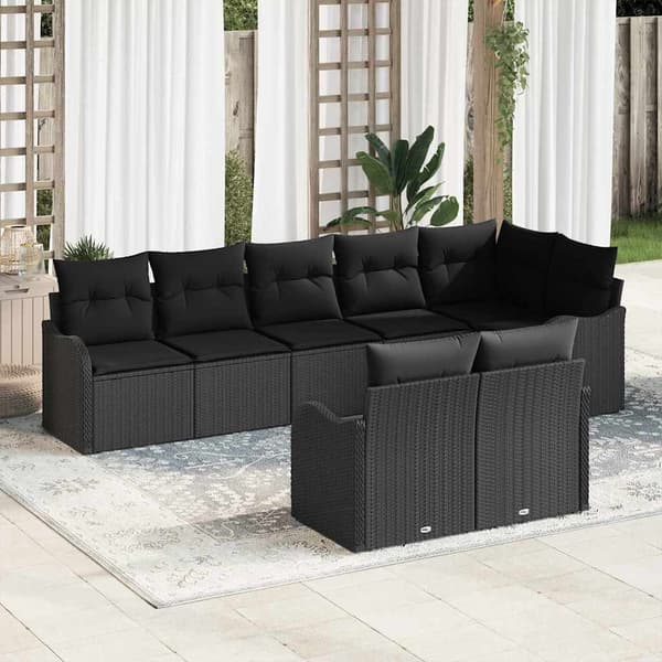 vidaXL Trädgårdsoffset 8 pcs Svart konstrotting