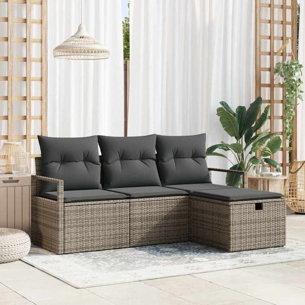 vidaXL Trädgårdsoffset med kudde med lagring 4 pcs Grå Poly rattan