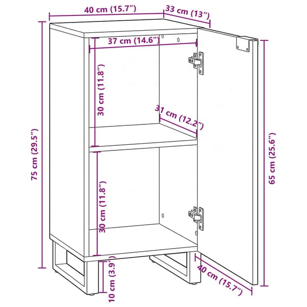 vidaXL Serviesskap Brun 40 x 33 x 75 cm heltre mango
