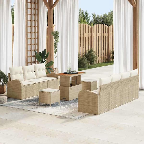 vidaXL Trädgårdsoffset med kudde 10 pcs Beige konstrotting