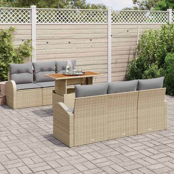 vidaXL Trädgårdsoffset med lagring 7 pcs Beige Poly rattan