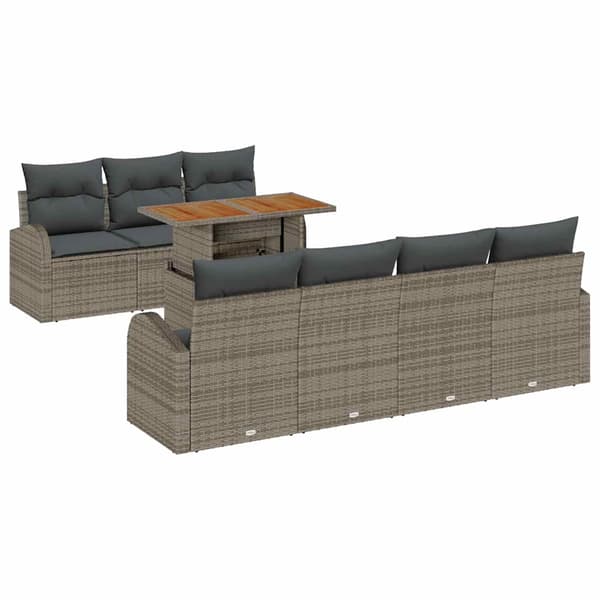 vidaXL Trädgårdsoffset med lagring 8 pcs Grå Poly rattan