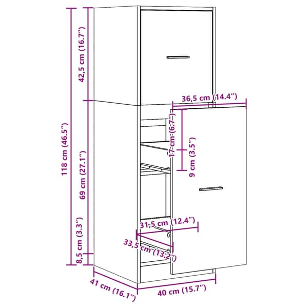 vidaXL Apotekskap brun eik 40x41x118 cm konstruert tre