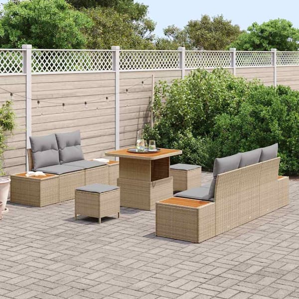 vidaXL Trädgårdsoffset 8 pcs Beige konstrotting