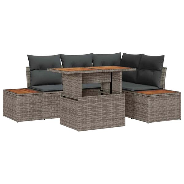 vidaXL Trädgårdsoffset med lagring 5 pcs Grå Poly rattan
