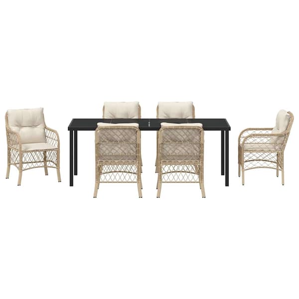 vidaXL Trädgårdsmöbelset med kudde 7 pcs Beige konstrotting