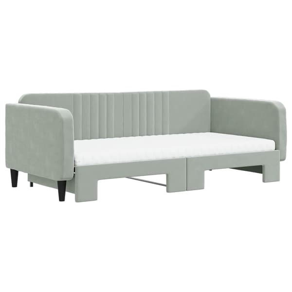 vidaXL Dagbädd utdragbar och madrasser ljusgrå 100x200 cm sammet