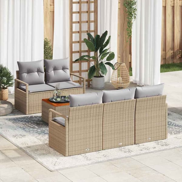 vidaXL Trädgårdsoffset med kudde 6 pcs Beige konstrotting