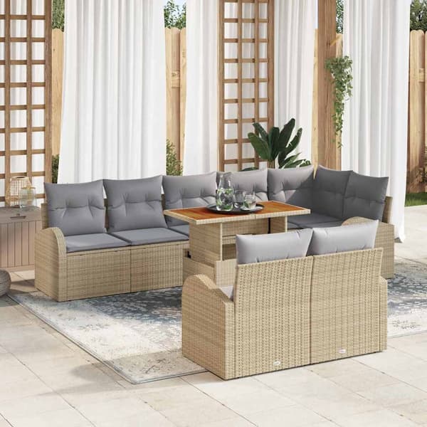 vidaXL Trädgårdsoffset med lagring 9 pcs Beige Poly rattan