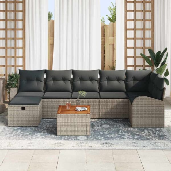 vidaXL Trädgårdsoffset med kudde med lagring 8 pcs Grå Poly rattan
