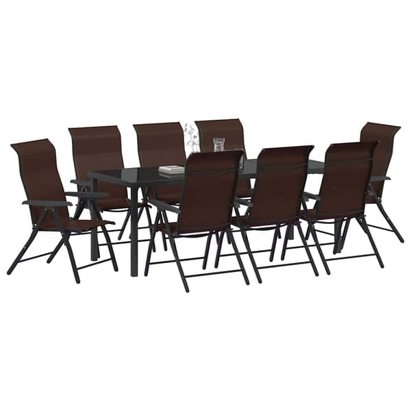 vidaXL Trädgårdsmöbelset 9 pcs Brun Pulverlackerat stål