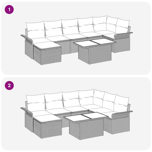 vidaXL Trädgårdsoffset med kudde 8 pcs Grå Poly rattan
