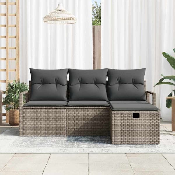 vidaXL Trädgårdsoffset med kudde med lagring 4 pcs Grå Poly rattan