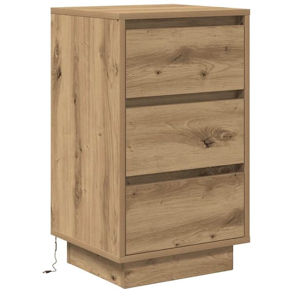 vidaXL Nattbord med LED-lys artisan eik 38x34x65 cm