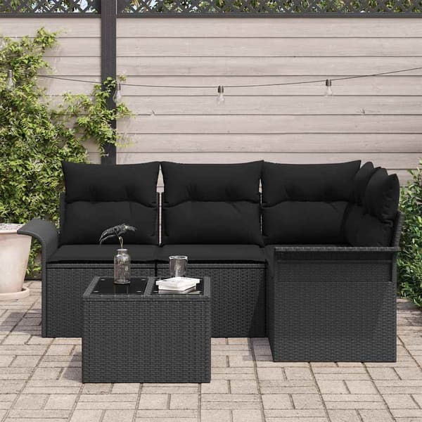 vidaXL Trädgårdsoffset med kudde 5 pcs Svart konstrotting
