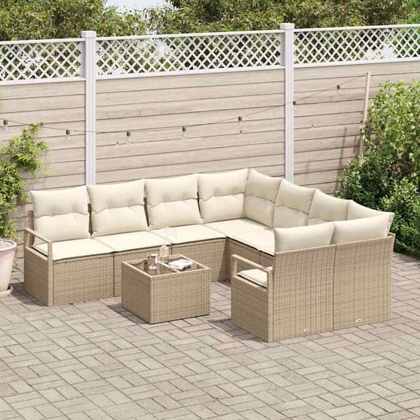 vidaXL Soffset med kudde 9 pcs Beige och gräddfärgad konstrotting