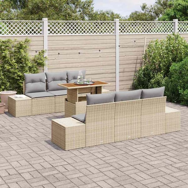 vidaXL Trädgårdsoffset med lagring 7 pcs Beige Poly rattan