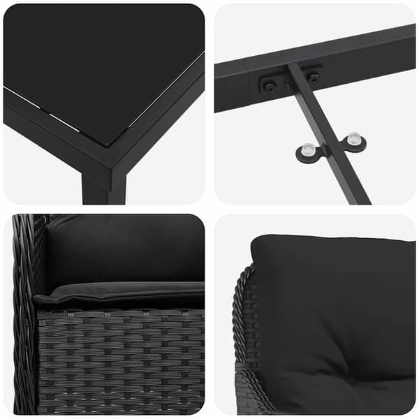 vidaXL Trädgårdsmöbelset med kudde 7 pcs Svart konstrotting