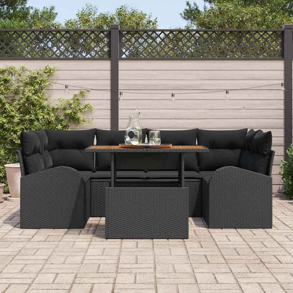 vidaXL Trädgårdsoffset med lagring 7 pcs Svart Poly rattan