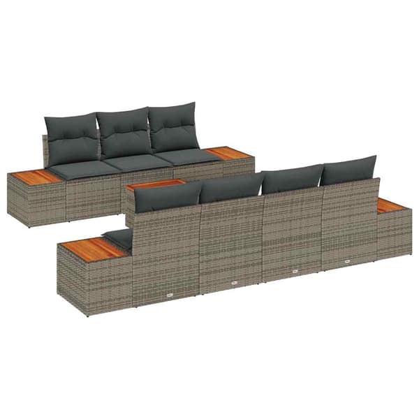 vidaXL Trädgårdsoffset med kudde 8 pcs Grå Poly rattan