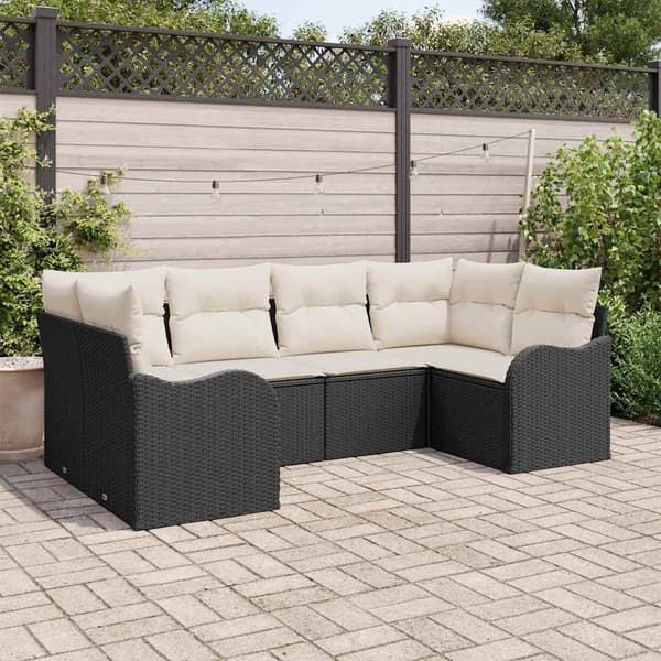 vidaXL Trädgårdsoffset med kudde 6 pcs Svart Poly rattan