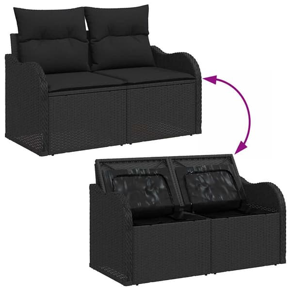 vidaXL Trädgårdsoffset med kudde 6 pcs Svart Poly rattan