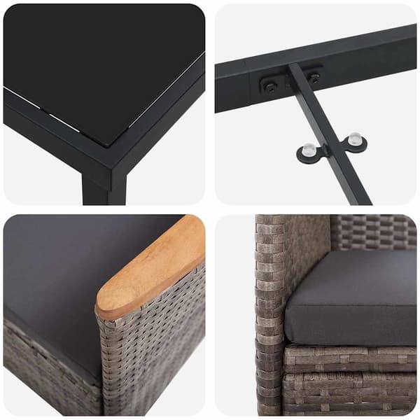 vidaXL Trädgårdsmöbelset med kudde 5 pcs Grå Pulverlackerat stål