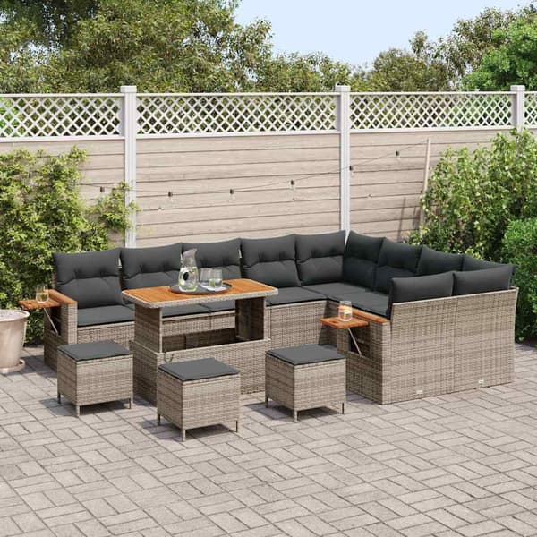 vidaXL Trädgårdsoffset 13 pcs Grå Poly Rattan och Pulverlackerad Stål