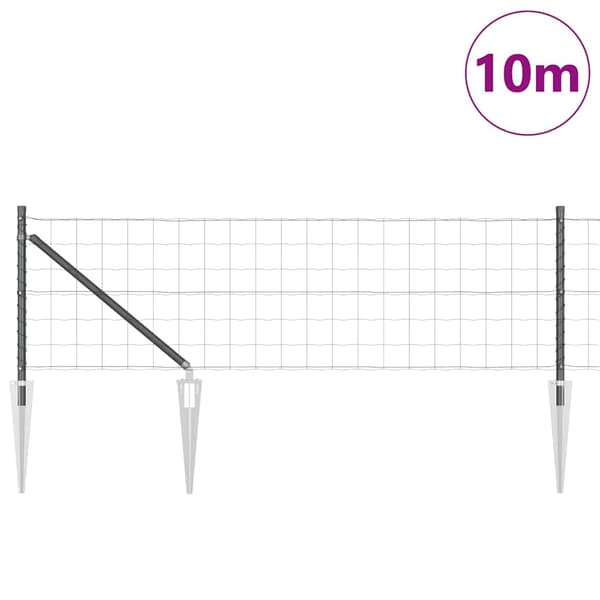 vidaXL Gjerde med stolpe Grå 0,8 x 10 m Stål