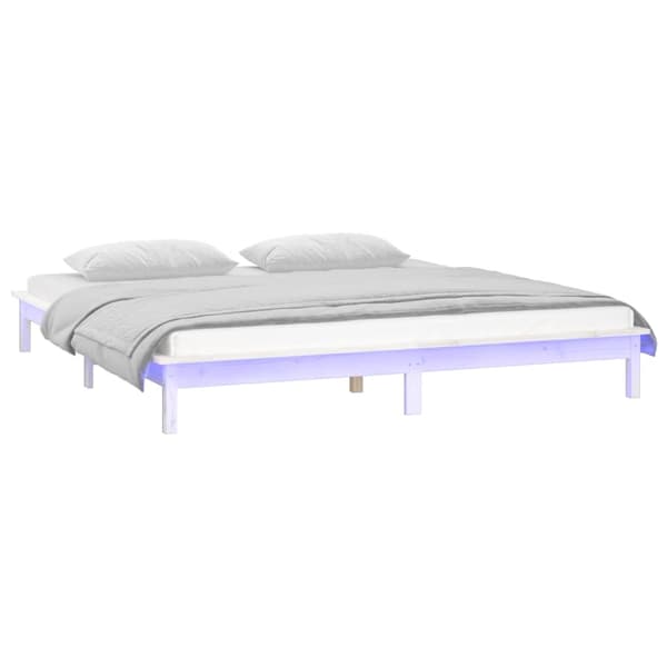 vidaXL Sengeramme med LED hvit 140x200 cm heltre